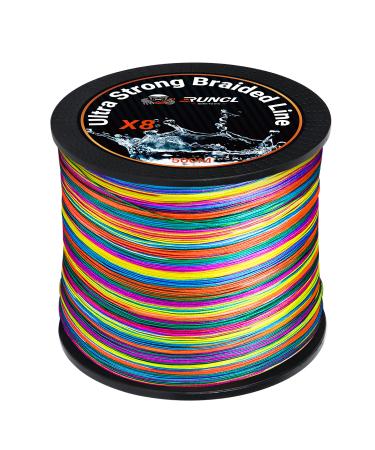 RUNCL Braided Fishing Line, 8 Strand Abrasion Resistant Braided Lines, Super Durable, Smooth Casting, Zero Stretch, Smaller Diameter, Rainbow Color for Extra Visibility, 328-1093 yds, 12-100LB B - 546Yds/500M(8 Strands) 30LB(13.6kgs)/0.23mm/2.0#