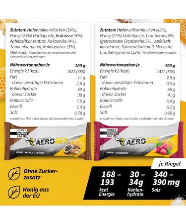 Aerobee Energy Bar Trial Package - 2x Honey Peanut & 2x Honey Cranberry - Sugar-Free Oat Bars for Endurance Hiking & Meal Replacement - International Shipping - Buy Online on GoSupps.com