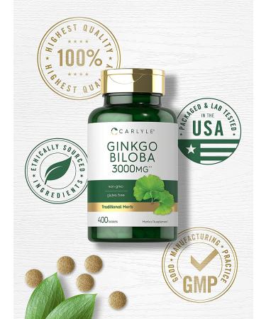 Ginkgo Biloba 3000mg | 400 Vegetarian Tablets | Non-GMO & Gluten-Free Supplement by Carlyle - Buy Online on GoSupps.com