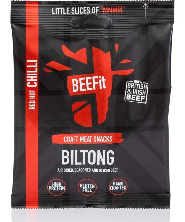 BEEFit Red Hot Chilli Biltong Beef Jerky 10x30g | High Protein, Gluten Free, Keto Friendly - Buy Online on GoSupps.com