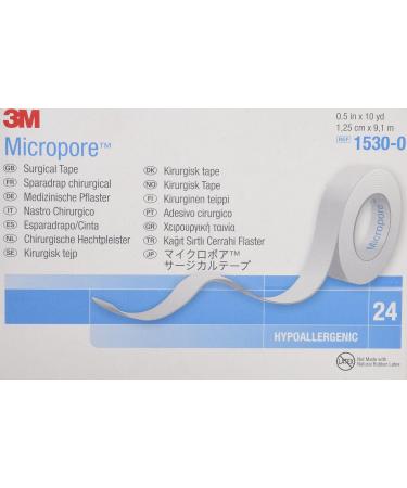 Micropore Surgical Tape, White, 1.25 cm X 9.1m, 24Count 24 Count (Pack of 1)