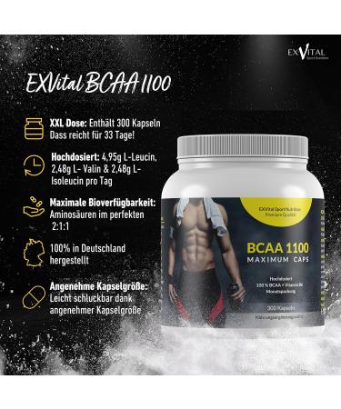 EXVital BCAA 1100 Maximum Caps - 300 High-Quality Amino Acid Capsules with Vitamin B6 | International Shipping Available - Buy Online on GoSupps.com