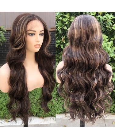 X-Tress HighLight Lace Front Wig for Women 26" Long Wavy Hair Wig Synthetic 13x4x1 Lace Front Wig Pre-Plucked Baby Hairline T Part Lace Wig Middle Part Wig Natural Looking Wig for Women(TT4/27) Blond Mixed