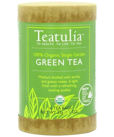 Teatulia Organic Pure Green Tea | 96 Corn Silk Pyramid Tea Bags 6 Canisters x 16 Tea Bags Each | Natural Caffeine & Award Winning Tea | Compostable Teabags Green 16 Count