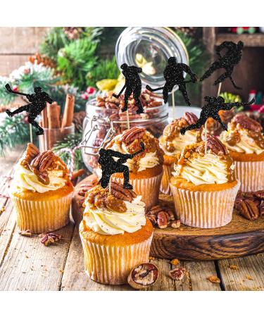 Gyufise 24Pcs Hockey Cupcake Toppers Black Glitter Hockey Players Cupcake Picks Ice Hockey Sports Theme Baby Shower Boys Girls Birthday Party Cake Decorations Supplies Black-1 - Buy Online on GoSupps.com
