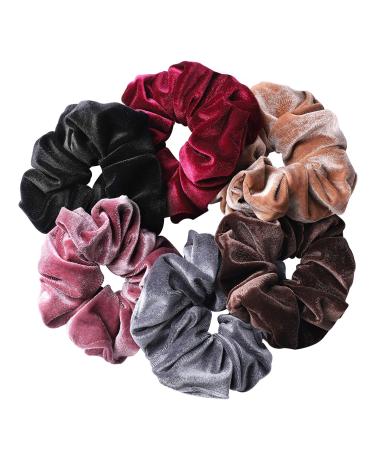 Whaline 6 Big Hair Scrunchies Velvet Elastics Large Hair Bobble Scrunchy Hair Bands Women Soft Hair Ties 6 Colors Dark Color