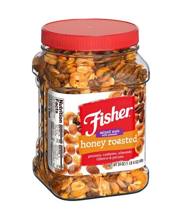 Fisher Snack Honey Roasted Mixed Nuts 24oz - Peanuts, Cashews, Almonds, Filberts, Pecans - 1.5lb Pack of 1 - Buy Online on GoSupps.com