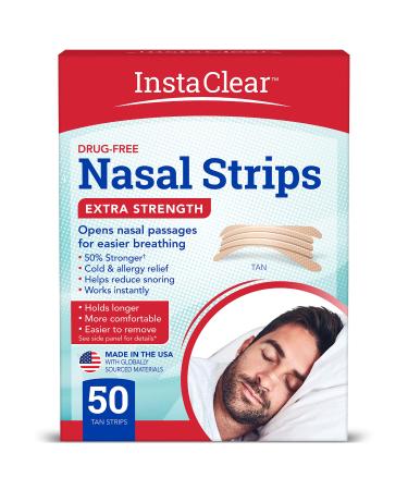 Instaclear Extra-Strength Nasal Strips, Tan 50 ct | Works Instantly, Breathe Better, Nasal Congestion Relief, Stops Snoring, Cold & Allergy, Extra Strength Tan