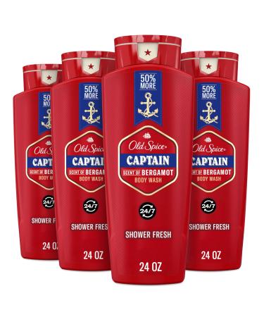 Old Spice Refreshing Body Wash for Men, 3X Defense, 24/7 Shower Fresh with Long Lasting Scent, Red Collection, Captain with Bergamot Scent, 24 oz (Pack of 4) Captain 24 Fl Oz (Pack of 4)
