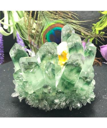 Natural Crystal Natural Green Ghost Phantom Quartz Crystal Cluster Rock Stones and Crystals Specimen Home Deco ningxiao (Color : 750-800g)