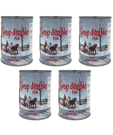 Pack of 5 canned Quebec golden maple syrup - 100% pure - 540ml cane x 5 units - Premium maple syrup
