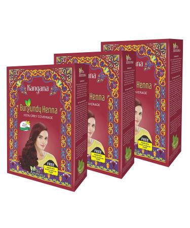 Kangana Burgundy Henna Powder for 100% Grey Coverage Natural Henna Powder for Hair Dye/Color 5 pouches each- Total 150g (5.29 Oz) - Pack Of 3