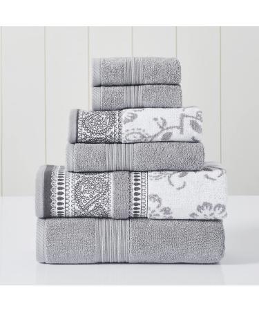Modern Threads 6 Piece Set, 2 Bath Towels, 2 Hand Towels, 2 Washcloths Yarn Dyed Jacquard/Solid Towel Set Ophelia Stone Stone Standard