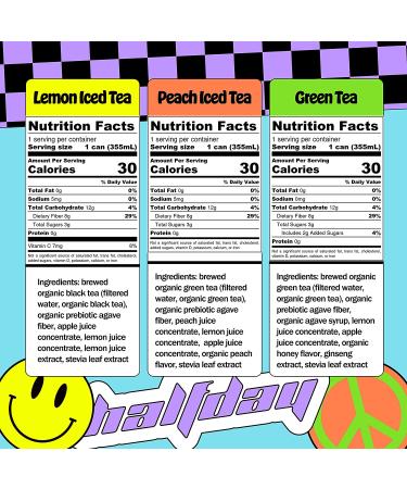 Halfday Prebiotic Iced Tea Variety 12-Pack - Nostalgic Flavor, Low Sugar, Incredible Taste - Paleo & Gluten Free Gut Health Drinks - Lightly Sweetened Healthy Canned Tea - 12 fl oz - Buy Online on GoSupps.com
