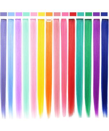 Rhyme 14 Color 14 PCS Colored Hair Extensions Clip in/on for Women Girls - Multicolored Synthetic Hair Extensions - Buy Online on GoSupps.com