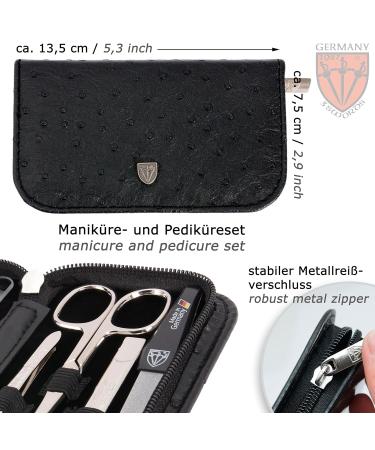 Three Swords Manicure Set 'Roma' - 8 Pcs High-Quality Nail Care in Ostrich Leather Etui | Nail Scissors Clippers Tweezers & Glass Files - Buy Online on GoSupps.com