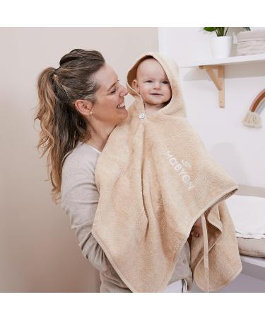 Mabyen Baby Hooded Bathrobe | 100% Organic Cotton Beige Baby Poncho with Hood - One Size - Ideal for Baby Bath Time - Buy Online on GoSupps.com