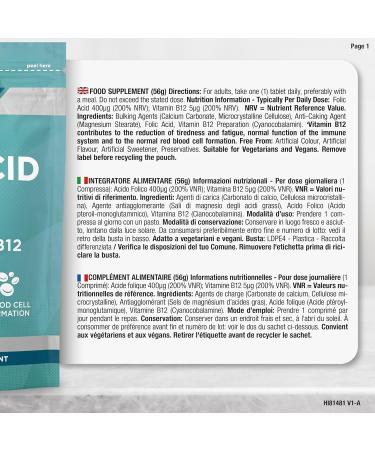 Folic Acid Pregnancy 400mcg with Vitamin B12 | 13 Months | 400 Vegan Tablets | Immune System Supplement - Buy Online on GoSupps.com