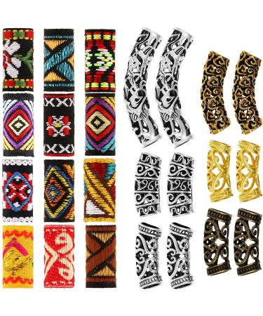 24 pieces dreadlock pearls hair hose pearls diy hair lichen jewelry accessories lichen hair decorations for men women feast tibetan style (chic pattern) chic pattern