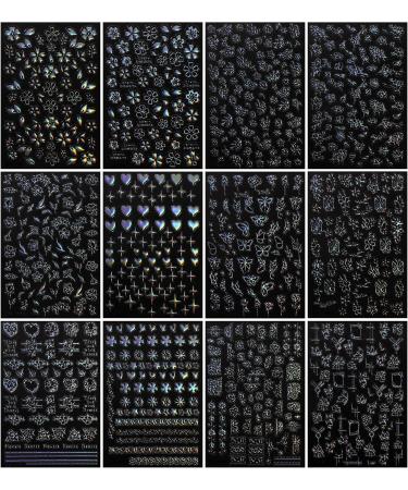 JMEOWIO 12 Sheets Aurora Star Heart Nail Art Stickers Decals Self-Adhesive Colorful Nail Supplies Nail Art Design Decoration Accessories - Buy Online on GoSupps.com