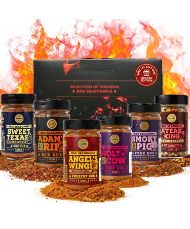 Coffret Cadeau BBQ Rubs pour Amateurs de Viande - Holy Cow Angel s Wings Smoky Pig Sweet Texas Steak King & Adam s Ribs | Pack de 6 | 100% Naturel | Cadeau pic pour Gourmets Pack de 6 : Coffret Cadeau