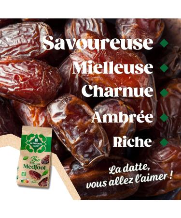La Favorite - Organic Medjool Dates 250 g - Large Caliber Dates with Stone - Guaranteed Freshness - Fleshy & Melting - Origin - Buy Online on GoSupps.com
