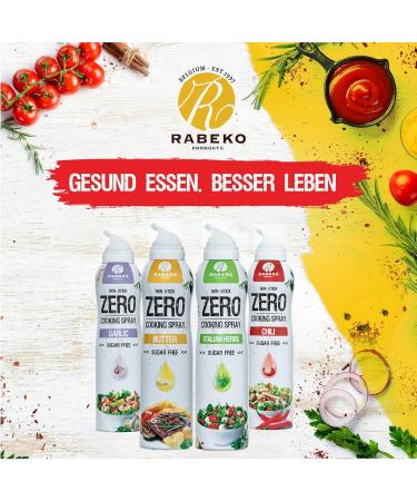 Rabeko Zero Garlic Cooking Spray - 800 Portions 2 kcal/Spray | Low-Calorie Additive-Free Gluten & Lactose-Free | Ideal for Roasting Grilling & Baking | 2 x 200ml Packs - Buy Online on GoSupps.com