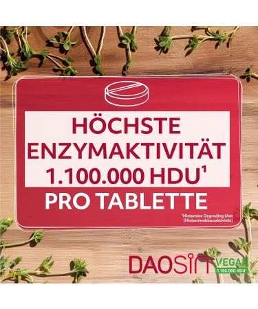 DAOSiN Comprim s v g taliens en cas d'intol rance l'histamine pour compl ter l'enzyme DAO de l'organisme pour la d gradation de l'histamine par les aliments haute activit enzymatique 1 1 million V g talien Lot de 10 - Buy Online on GoSupps.com