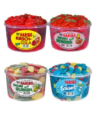 HARIBO Gelatin-free tasting set pack of 4: Cherry Cola Giant Strawberries Pickles Smurfs