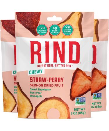 RIND Snacks Straw-Peary No Added Sugar Dried Fruit Superfood, Strawberry, Apple, Pear, High Fiber, Vegan, Paleo, Non-GMO, 3oz, 3 Pack 3 Ounce (Pack of 3)