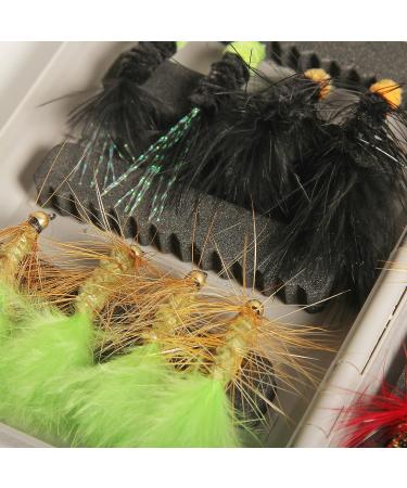 Premium Hand-Tied Fly Fishing Flies Kit in Waterproof Box - 32pcs Starter Set for Bass Trout Salmon - Dry Flies, Nymphs, Scud Streamers, Lures with Hooks - Buy Online on GoSupps.com