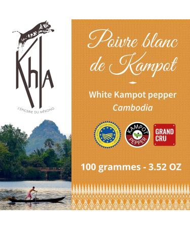 Buy KHLA Campot White Pepper Bio 100g - Premium White Peppercorns from Cambodia - Traditional Gift - Grand Cru Quality - Direct from Producer - Buy Online on GoSupps.com