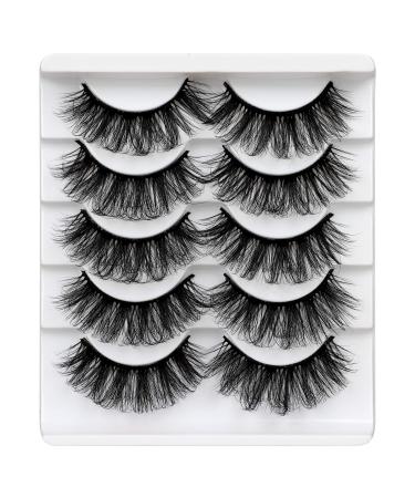 ALICROWN Mink Lashes Faux Wispy Natural Volume Lashes Pack 5D Fluffy Crossed False Eyelashes Full Handmade 5 Pairs Lashes A-Queen