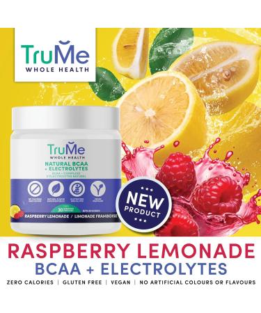 TruMe BCAA Powder Amino Acids Supplement - Raspberry Lemonade - Stim Free Pre Workout Powder - Electrolytes No Sugar - Hydration Powder for Muscle Recovery - 30 servings - Buy Online on GoSupps.com