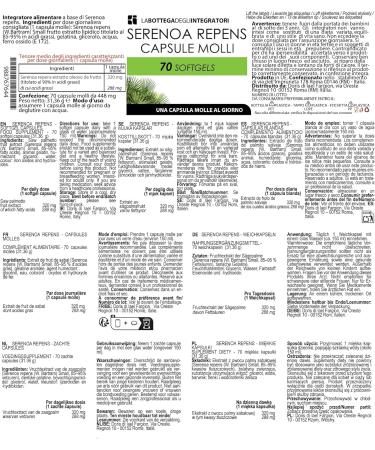 LABOTTEGADEGLIINTEGRATORI SERENOA REPENS 70 SOFTGELS WITH 320 MG OIL STANDARDIZED AT 90 SOFT CAPSULES FOR THE PROSTATE AND URINARY TRACT 1 SOFTGEL CAPSULE PER DAY - Buy Online on GoSupps.com