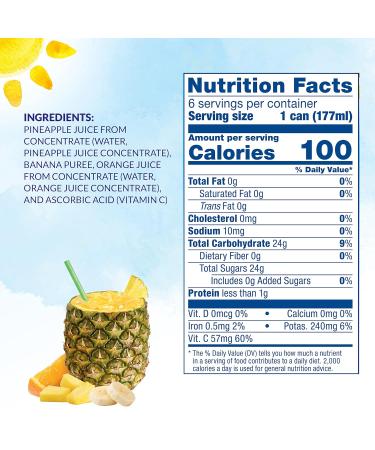 Dole Pineapple Orange Banana Juice 100% Fruit Juice with Added Vitamin C - 6 Fl Oz (Pack of 6, 48 Total Cans) - Buy Online on GoSupps.com