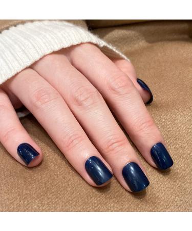 Novo ovo nails to stick on short corner oval press on fake nails angular dark blue monochrome pure color artificial fingernails for sticking up artificial nails with glue before dawn