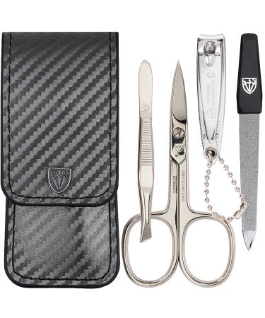 Three swords - 4 pcs.Nail care set 'Capri' |High quality nailetui for manicure and pedicure.Color: synthetic leather carbon |Contents: nail scissors nail clips tweezers sapphire nail file carbon dark gray / synthetic leather