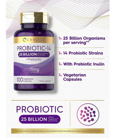 Carlyle Probiotics 25 Billion CFU with Prebiotics 100 Capsules Vegetarian Non-GMO Gluten-Free Supplement for Men & Women - 100 Count - Buy Online on GoSupps.com