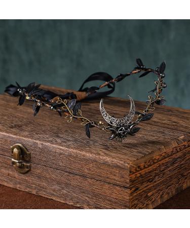 MOSTORY Handmade Moon Elf Headpiece - Woodland Forest Crown Fairy Goddess Tiara Elven Circlet Medieval Queen Accessory for Women Halloween Cosplay Renaissance Black - Buy Online on GoSupps.com