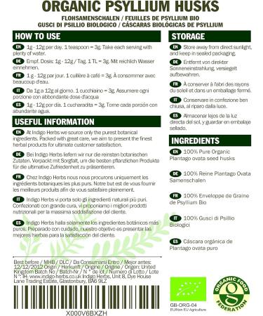 Indigo Herbs Organic Psyllium Husk Powder 100g - Natural Fiber Supplement - Buy Online on GoSupps.com