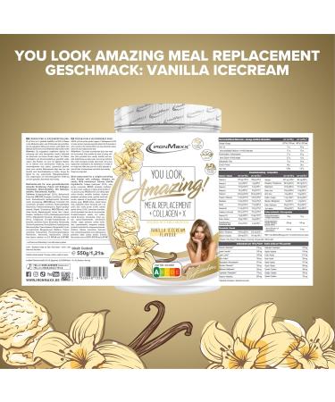 Ironmaxx Meal Replacement + Collagen X - Vanilla Ice Cream | High Protein Gluten-Free | 550g | Collaborated with Mariia Arsentyeva | Boost Your Nutrition - Buy Online on GoSupps.com