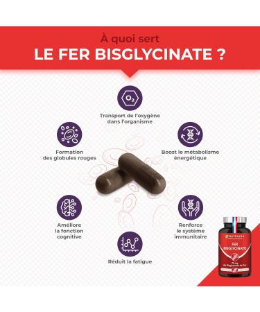 Iron Bisglycinate + Vitamin C - 14 mg of Iron/Capsule - Provides 100% of Daily Needs - Maximum Absorption & Bioavailability - Nutrimea - 90 Vegan Capsules - Made in France - Buy Online on GoSupps.com