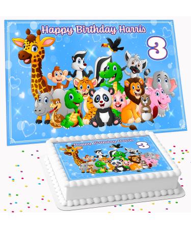 ZOO ANIMALS PERSONALISED ICING EDIBLE COSTCO CAKE TOPPER R5-004