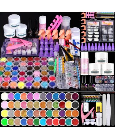 Cooserry 115 In 1 Acrylic Nail Kit - 48 Colors of Glitter Acrylic Powder And Liquid Monomer Set for Nails Professional Set - 5 Pcs Acrylic Nail Brush And Manicure Tools For Acrylic Nail Starter