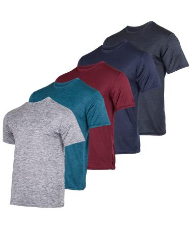 5 Pack: Mens Dry-Fit Moisture Wicking Active Athletic Performance Crew T-Shirt Large Set 1