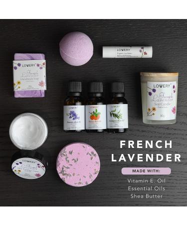 Luxury 18pc Bath Gift Set | French Lavender Spa Basket for Men & Women | Handmade Relaxation Kit with Body Oils Lip Balm Candle & Bath Bombs - Buy Online on GoSupps.com