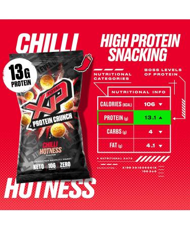 TOTAL XP Protein Crunch - Chilli Hotness 12 Pack: High Protein Snacks, Vegetarian, Low Carb, Keto Friendly, Gluten Free, Palm Oil Free - 13g Protein per Serving (12 x 24g) - Buy Online on GoSupps.com