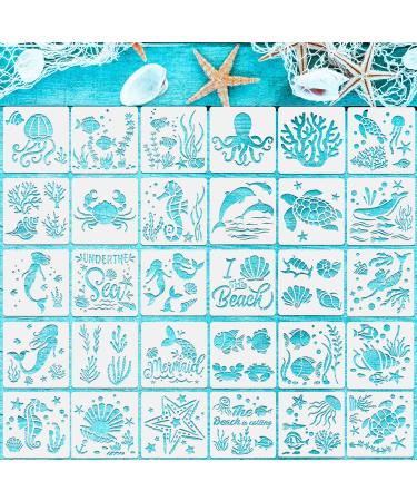30 Pieces Sea Ocean Creatures Stencils Painting Sea Animal Templates DIY Creatures Pattern Stencils for Scrapbooking Drawing Tracing Furniture Wall Floor Decor Crafts, 5.1 x 5.1 Inch