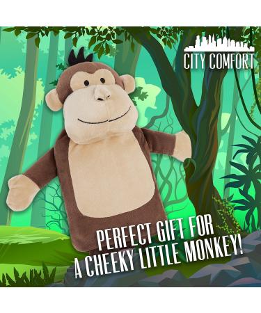 Sloth or Monkey Fleece Hot Water Bottle - 1 Litre Capacity, Natural Rubber, Plush Animal Cover - Cosy Gift (Chocolate Monkey) - Buy Online on GoSupps.com